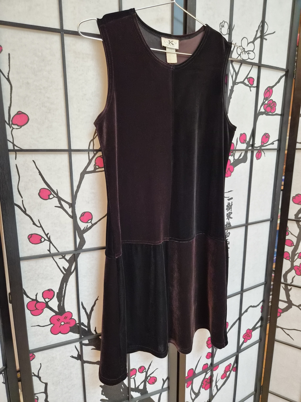 VTG Luly K Velvet Colorblock Shift Dress 90s Y2K Brown Black Minimalist